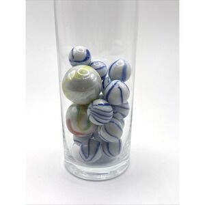 Set 15 Blue White Marbles 2 1" Shooters Orange Green Yellow Swirl Game Toy